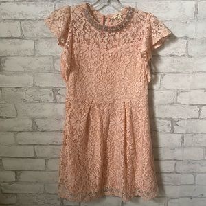 Older Girls Monteau Pastel Pink Bead Neckline Dress